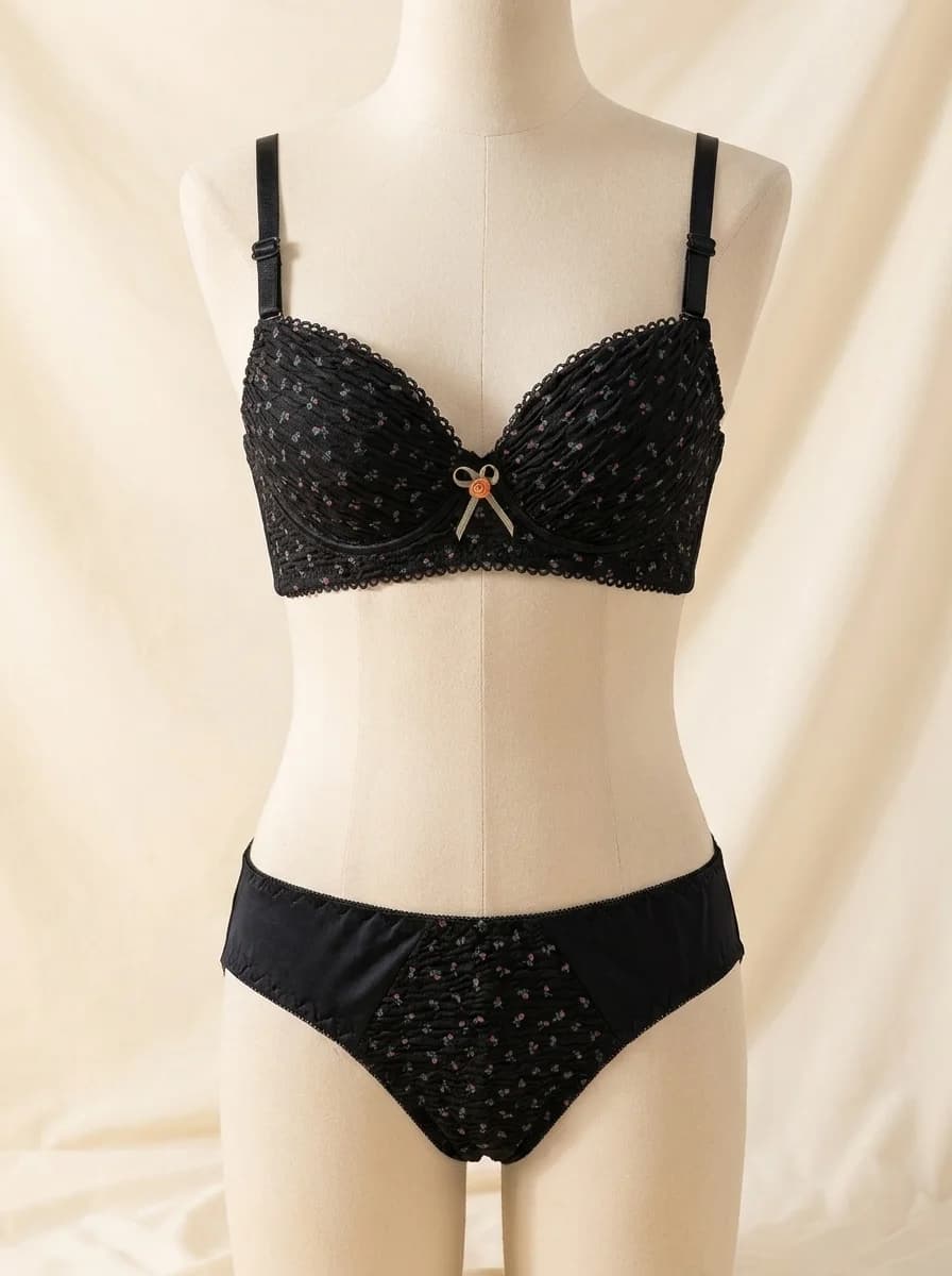 Fine Embroidered Bra and Panty Lingerie Set in Black