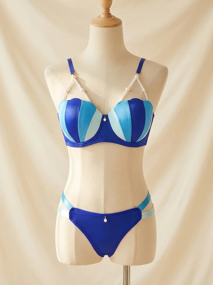 Ice Cream Print Padded Push-Up Bra Set in Blue