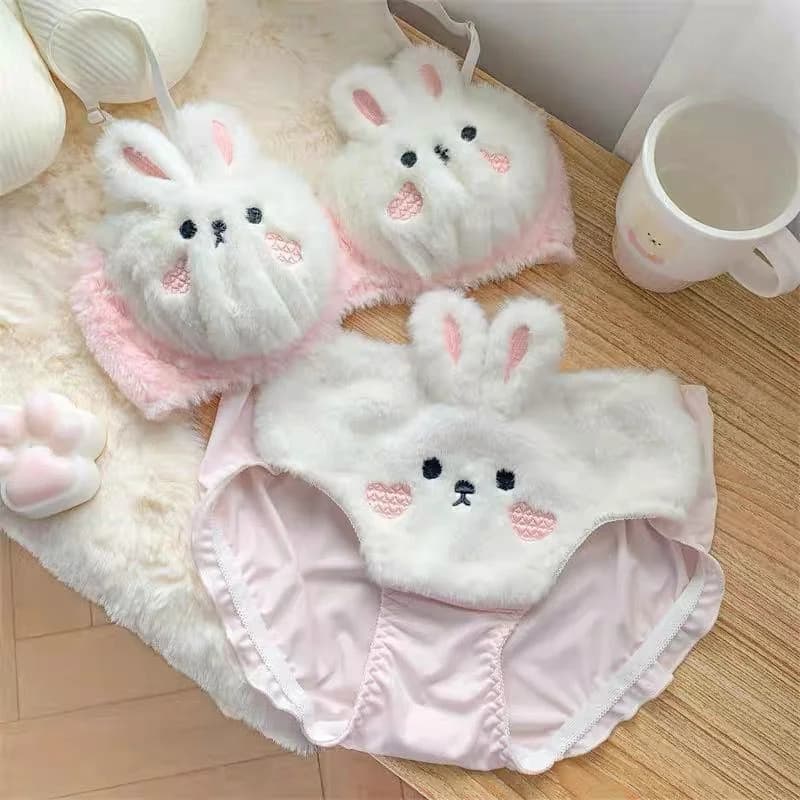 Kitty Print Push-Up Bra Set for All Seasons in White