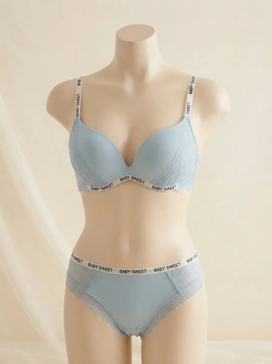 Letter Print Tee and Bra Set in Blue