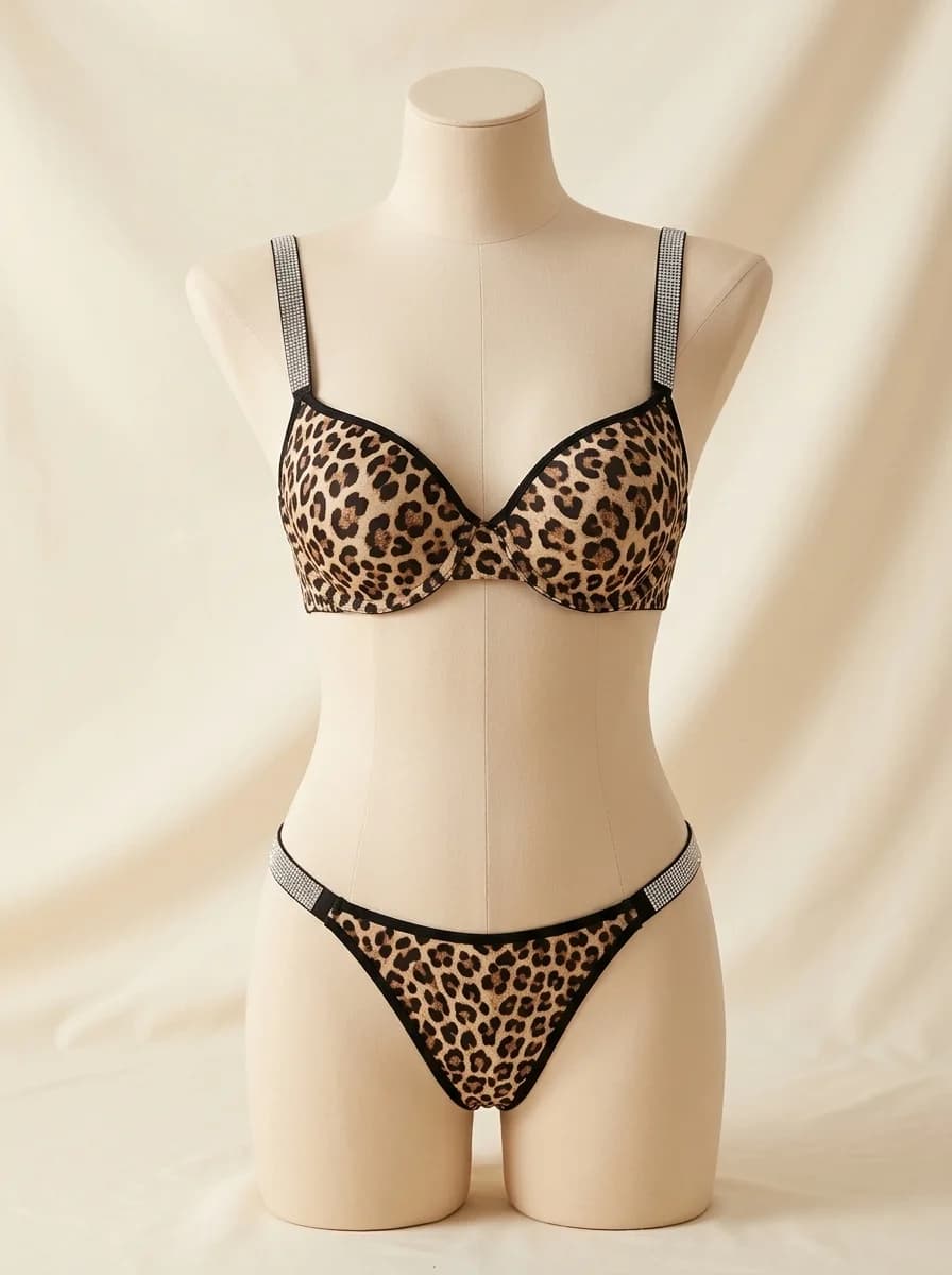 Padded Push-Up Bra Set in Premium Style in Leopard