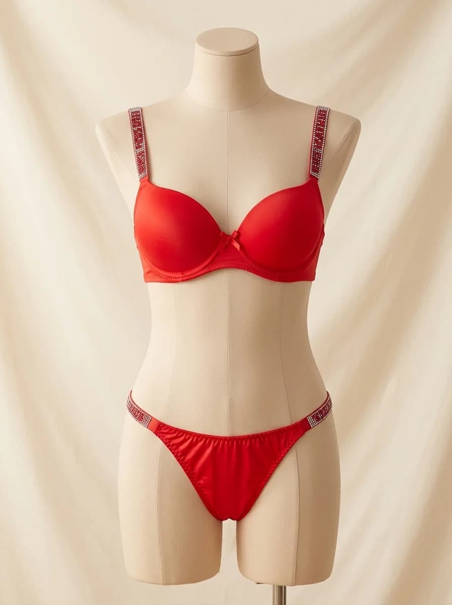 Padded Push-Up Bra Set in Premium Style in Red