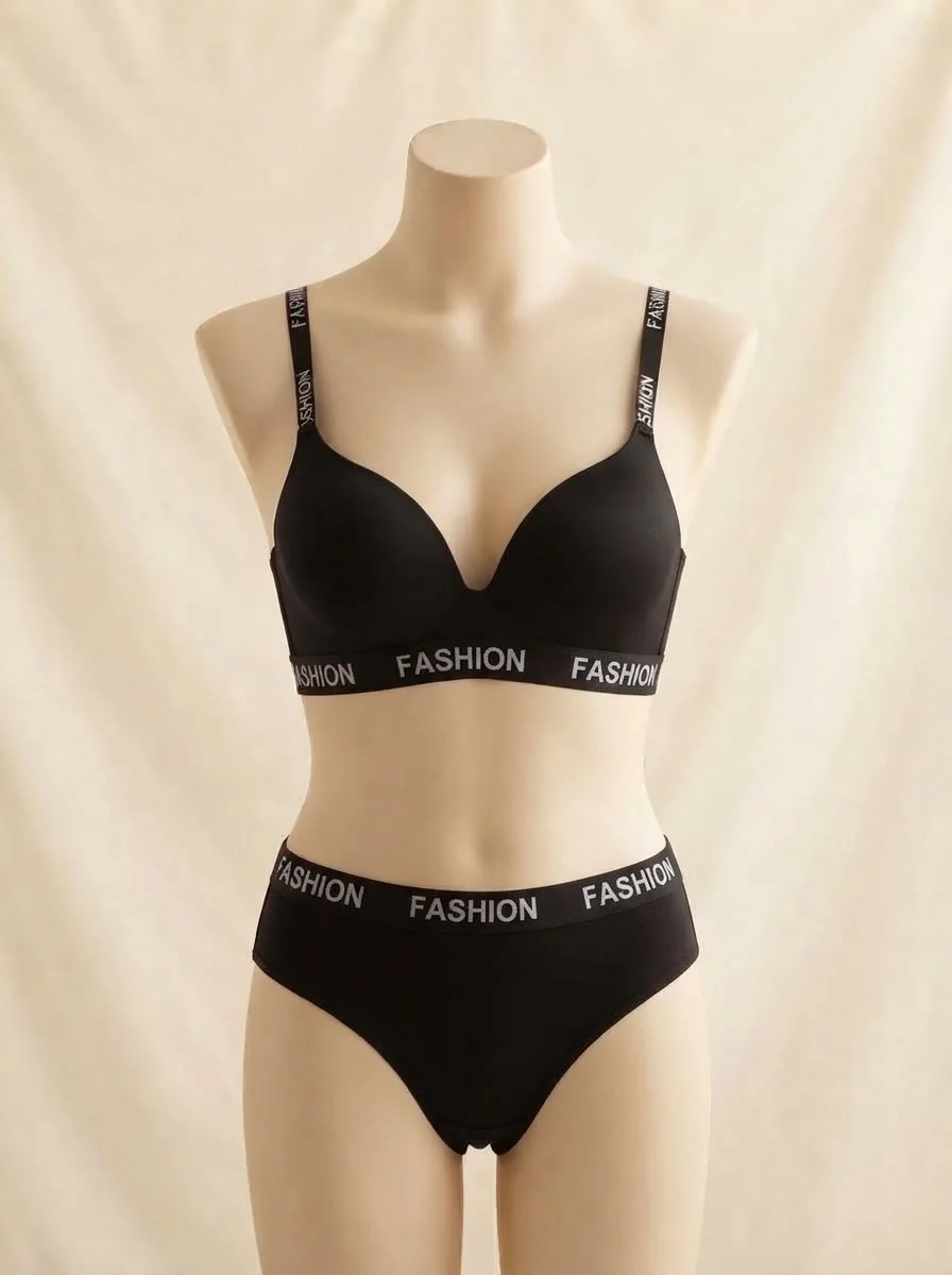 Printed Comfort Bra Set for Everyday in Black