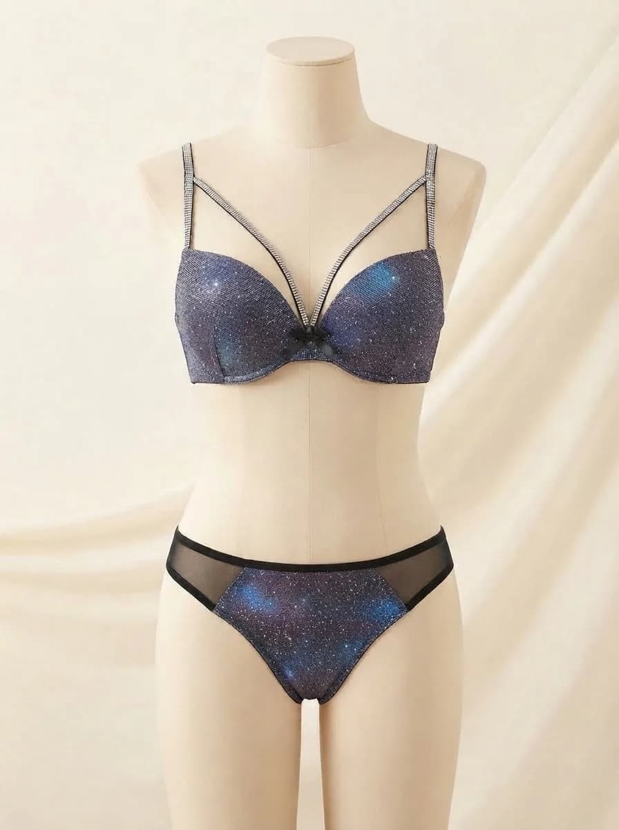Silver Glitter Lingerie Set in Multicolour Sparkle
