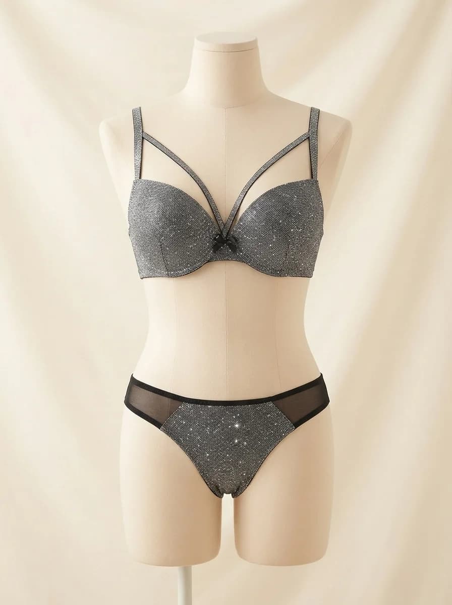 Silver Glitter Lingerie Set in Silver Sparkle