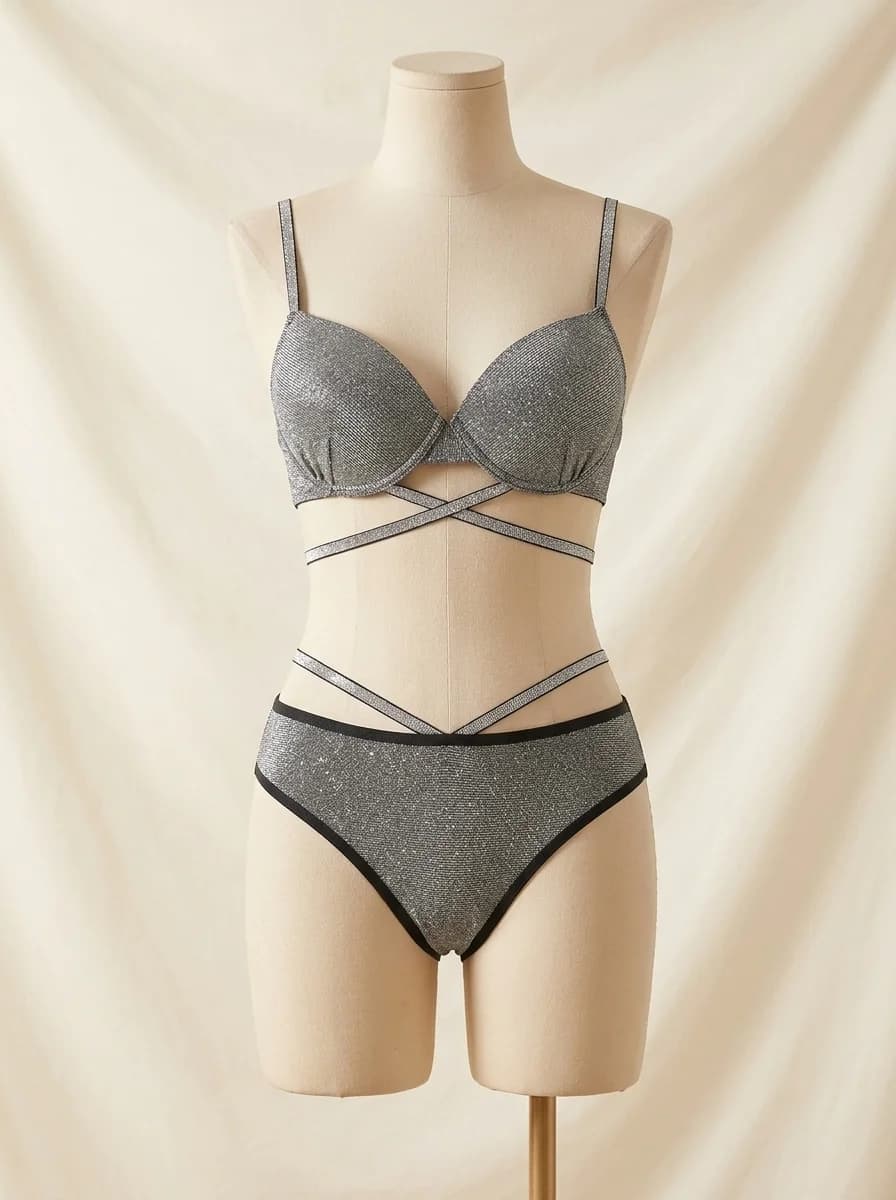 Sparkle Shimmer Push-Up Bra Set in Silver