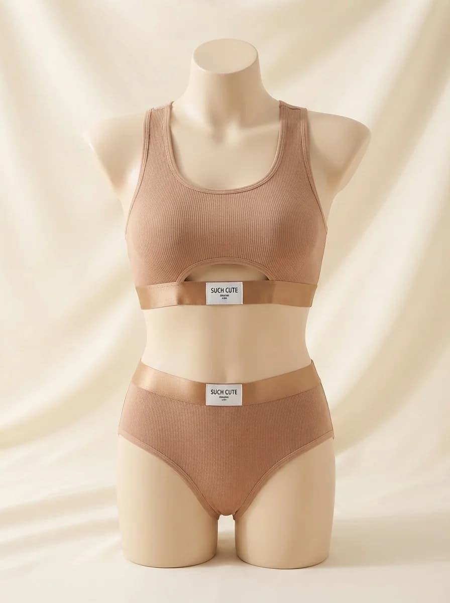 Sports Bra and Panty Set for Workouts in Brown