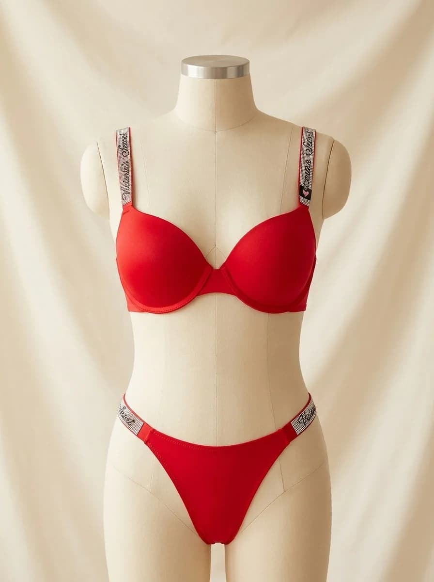 Thong Style Bra Set in Red