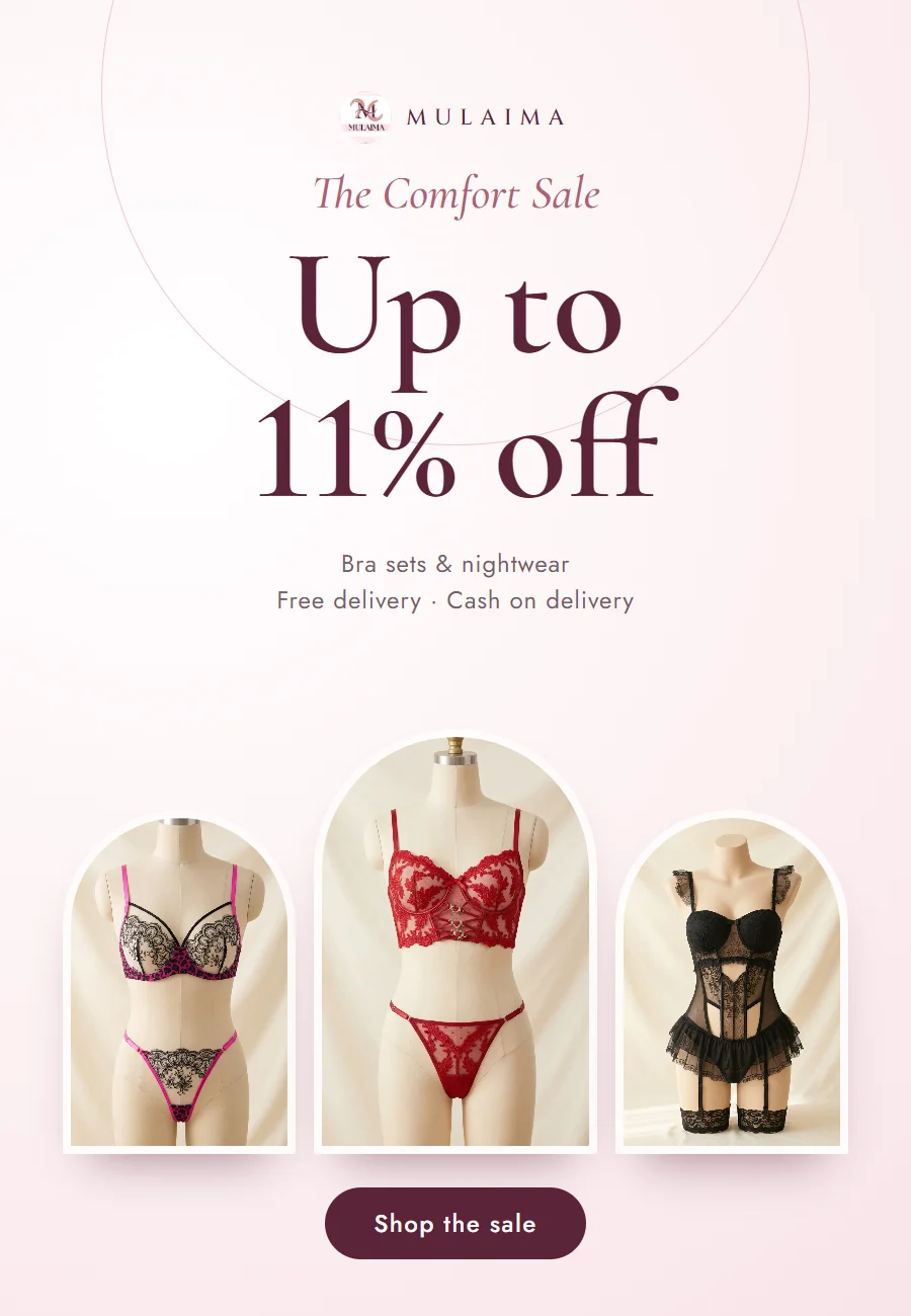 The Comfort Sale: up to 11% off bra sets and nightwear. Free delivery in Lahore, cash on delivery.