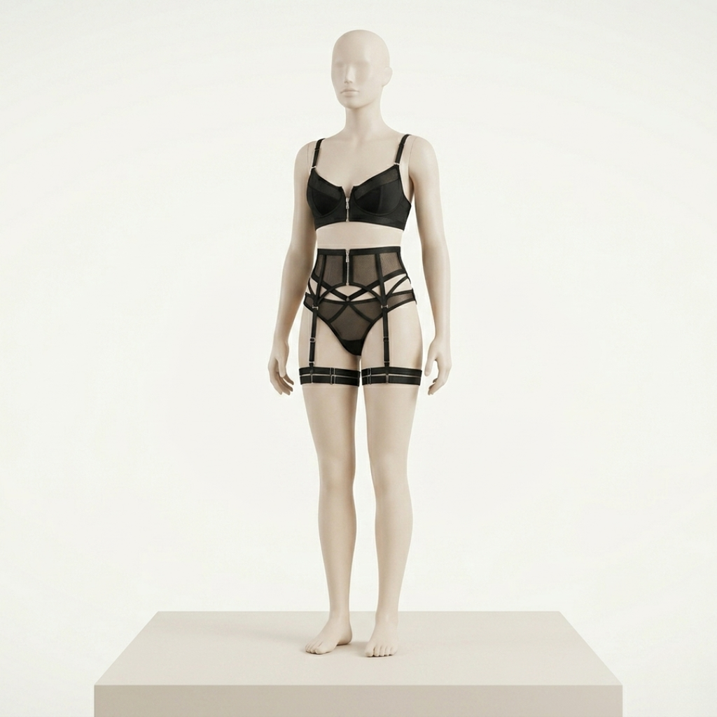 Front Zip Garter Lingerie Cosplay Set