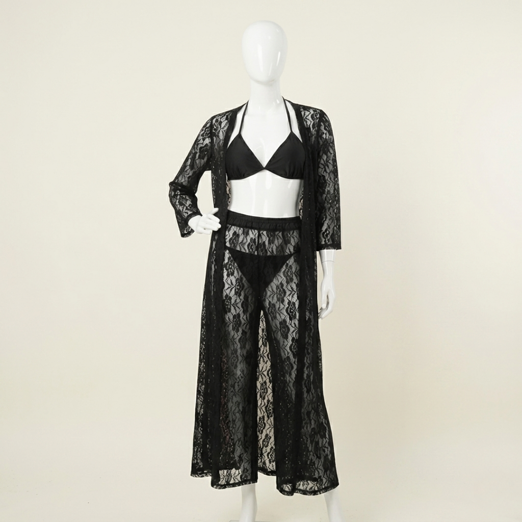 Crimson Veil Luxury Lace Nightwear Set
