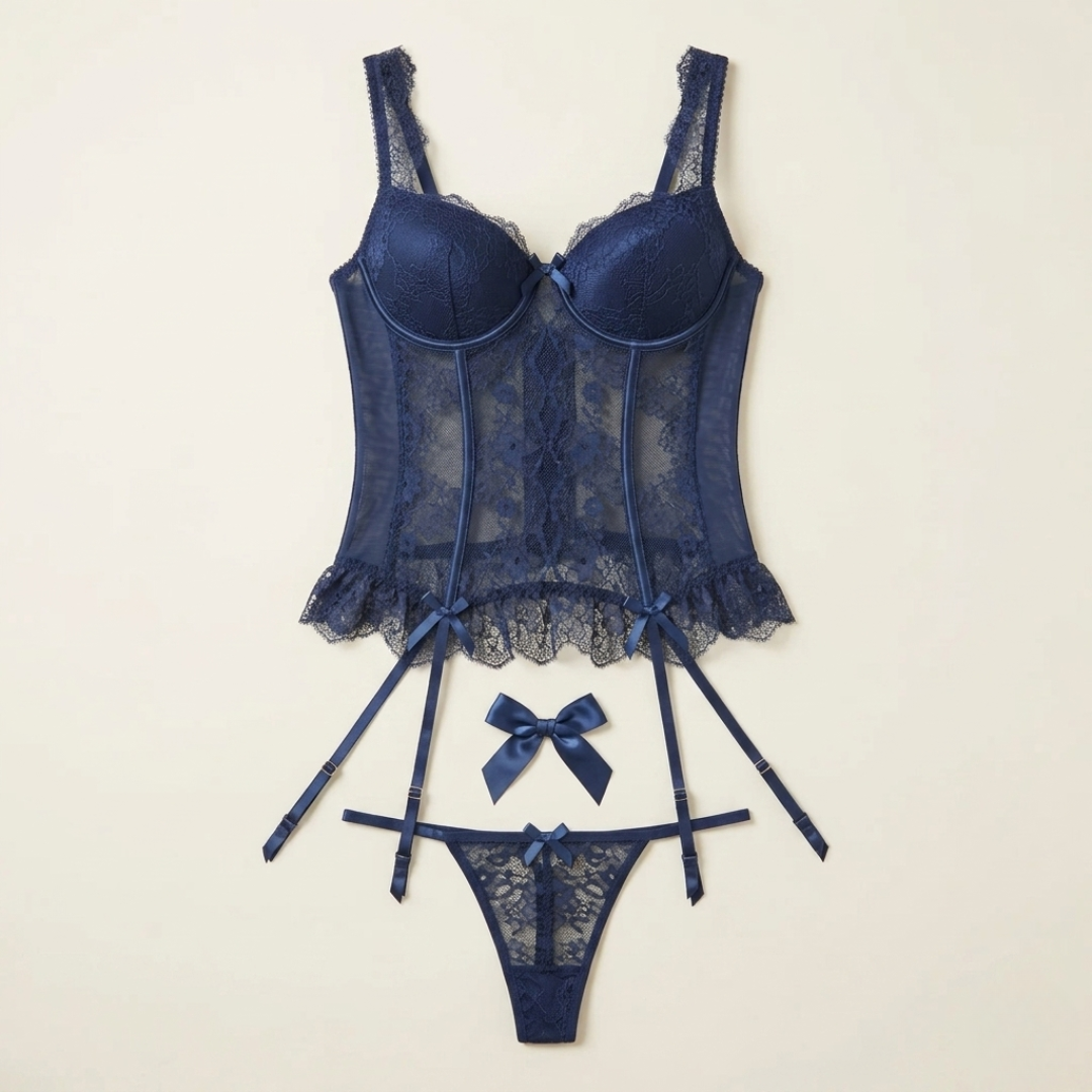 Midnight Veil Lace Corset Nighty Set