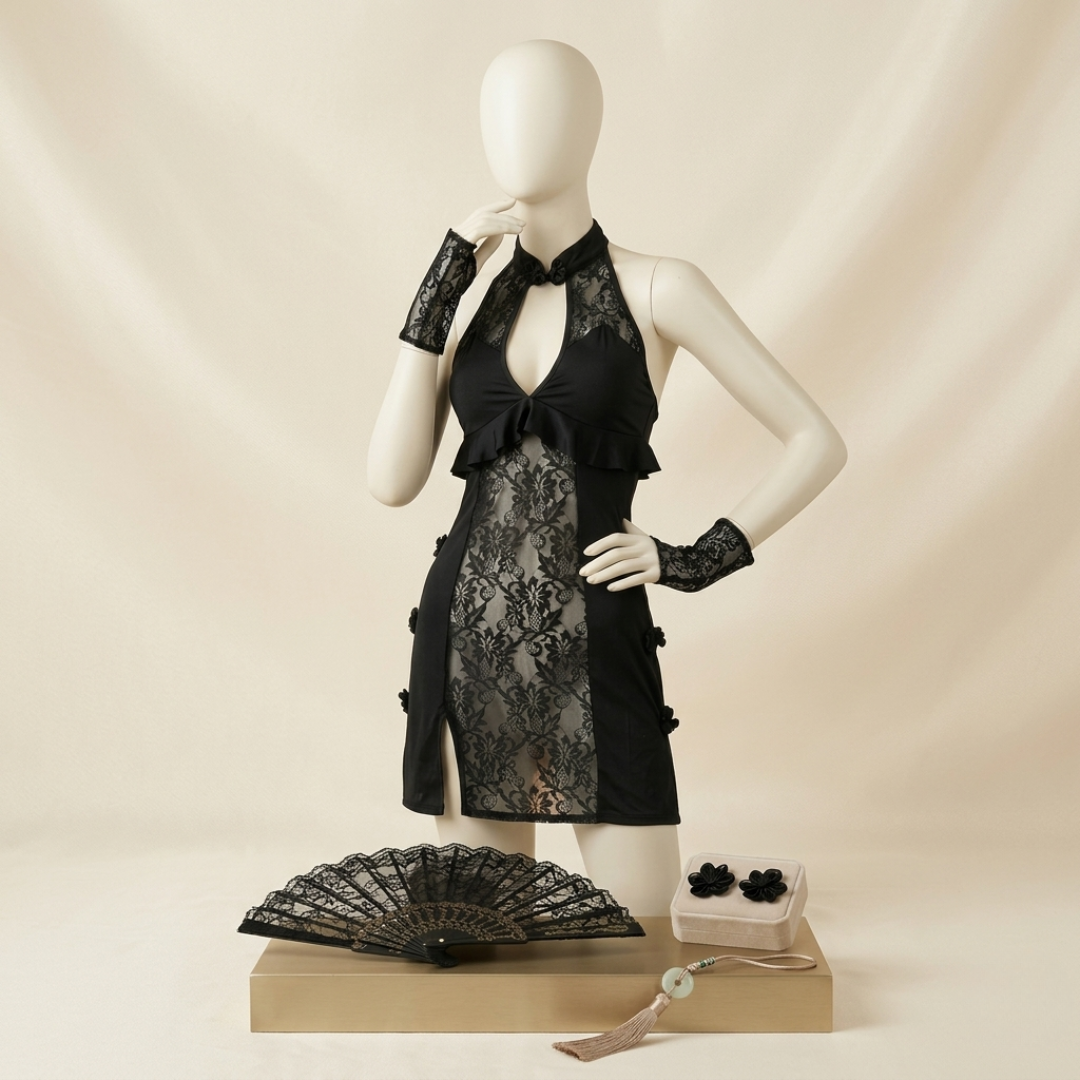 Midnight Lace Halter Mesh Nightdress