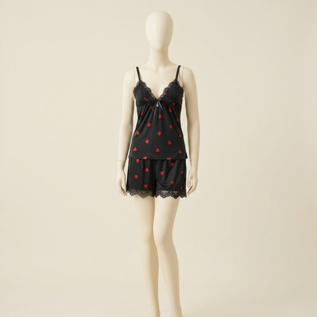 Midnight Hearts Lace Cami Nightwear Set