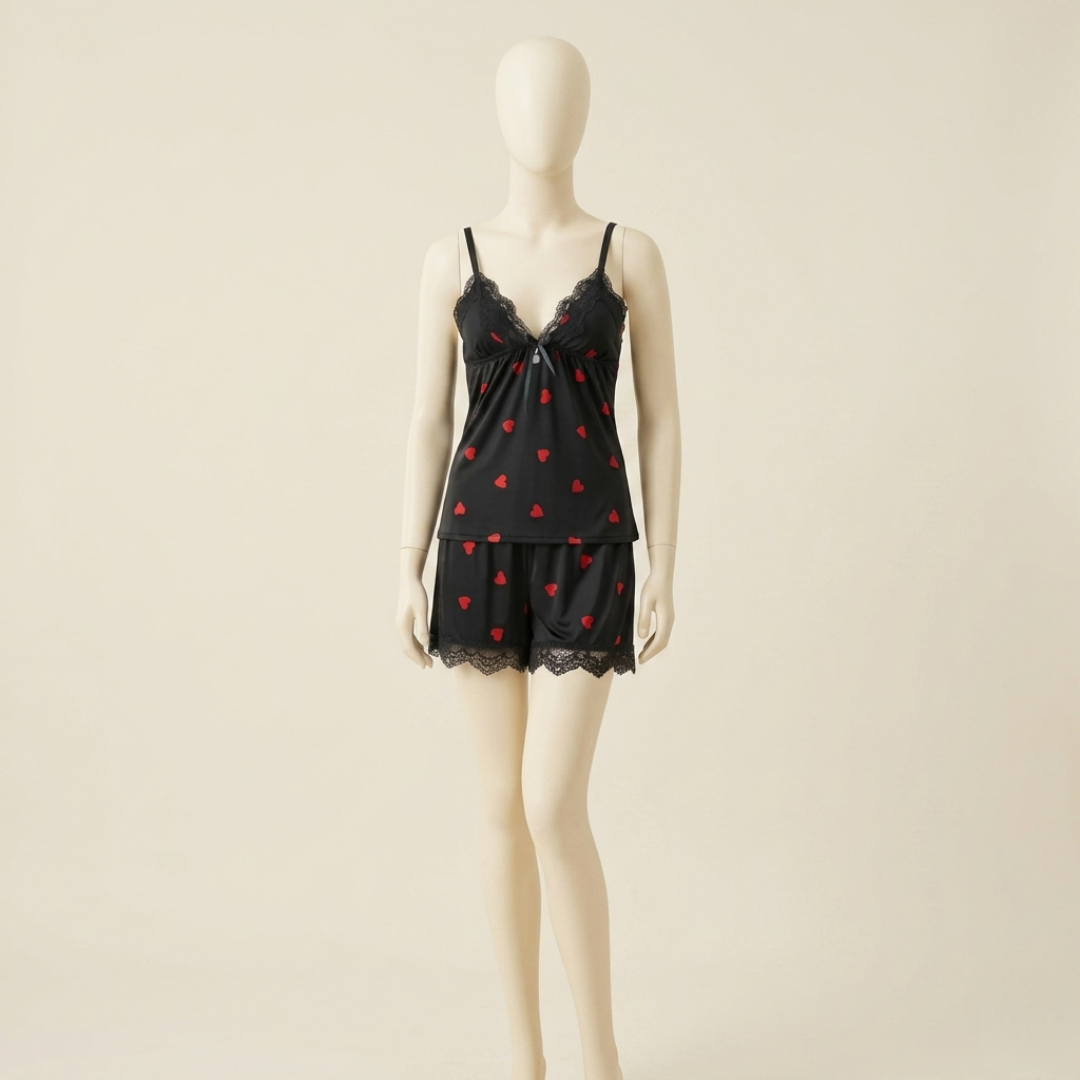 Midnight Hearts Lace Cami Nightwear Set