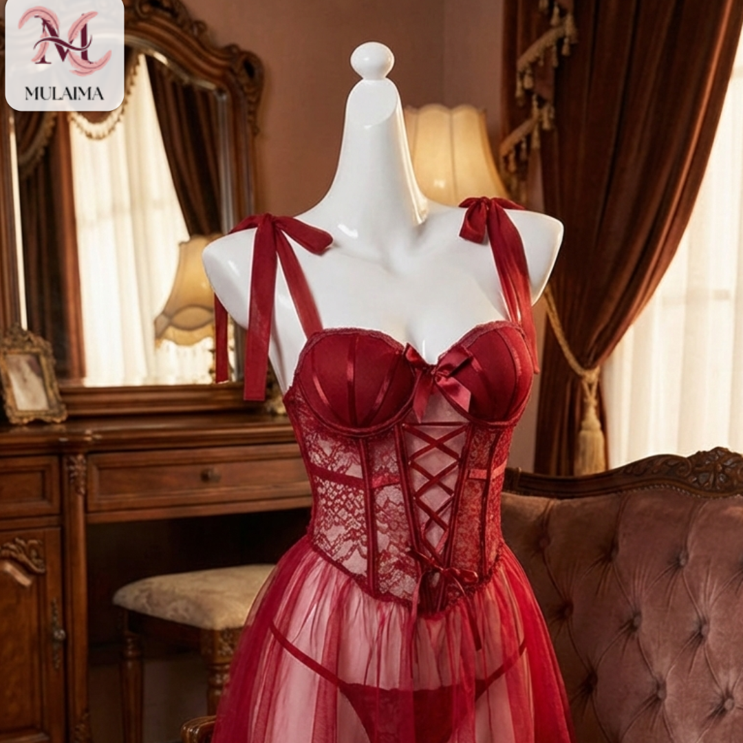 Veloura Scarlet Lace Nightdress