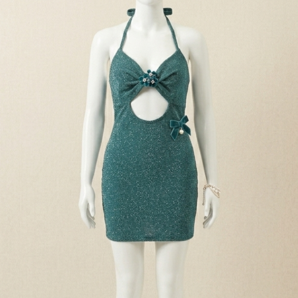 Emerald Muse Cutout Mini Nightdress Set