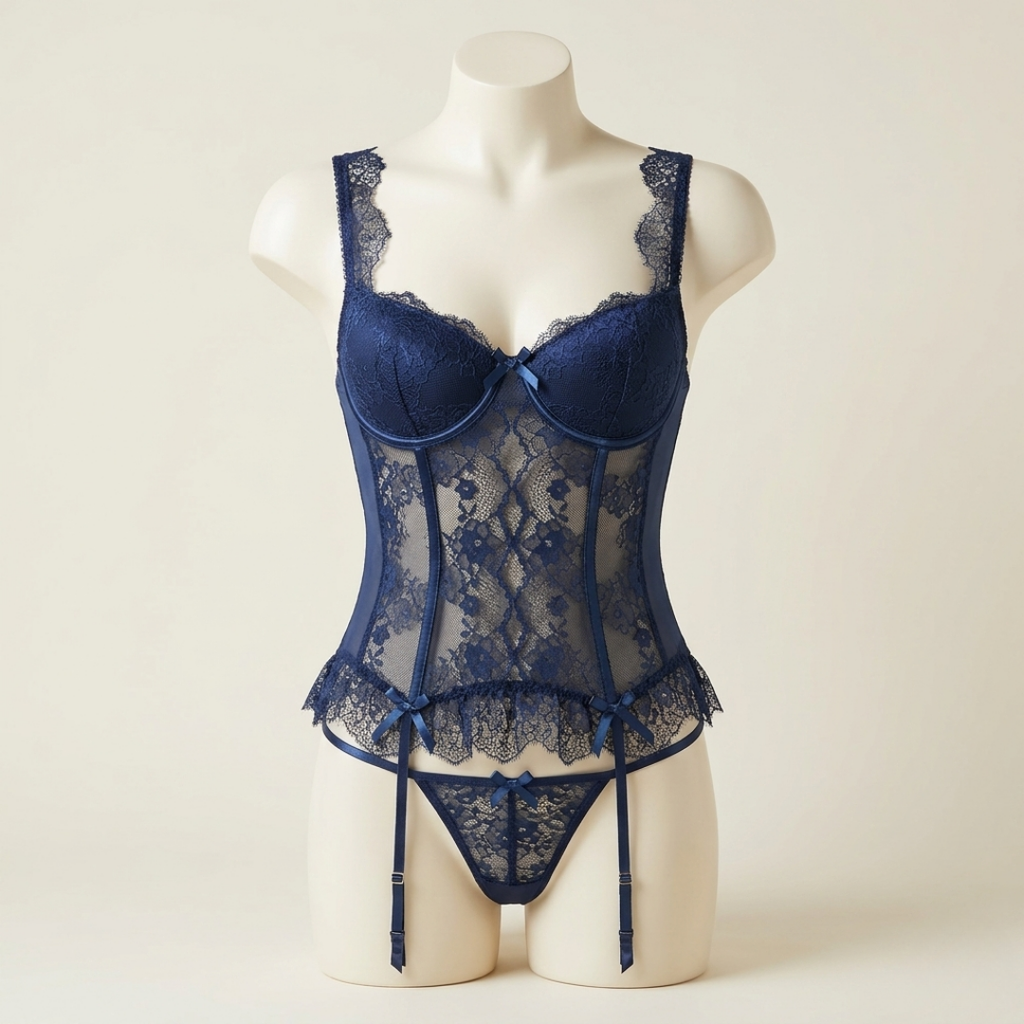 Midnight Veil Lace Corset Nighty Set