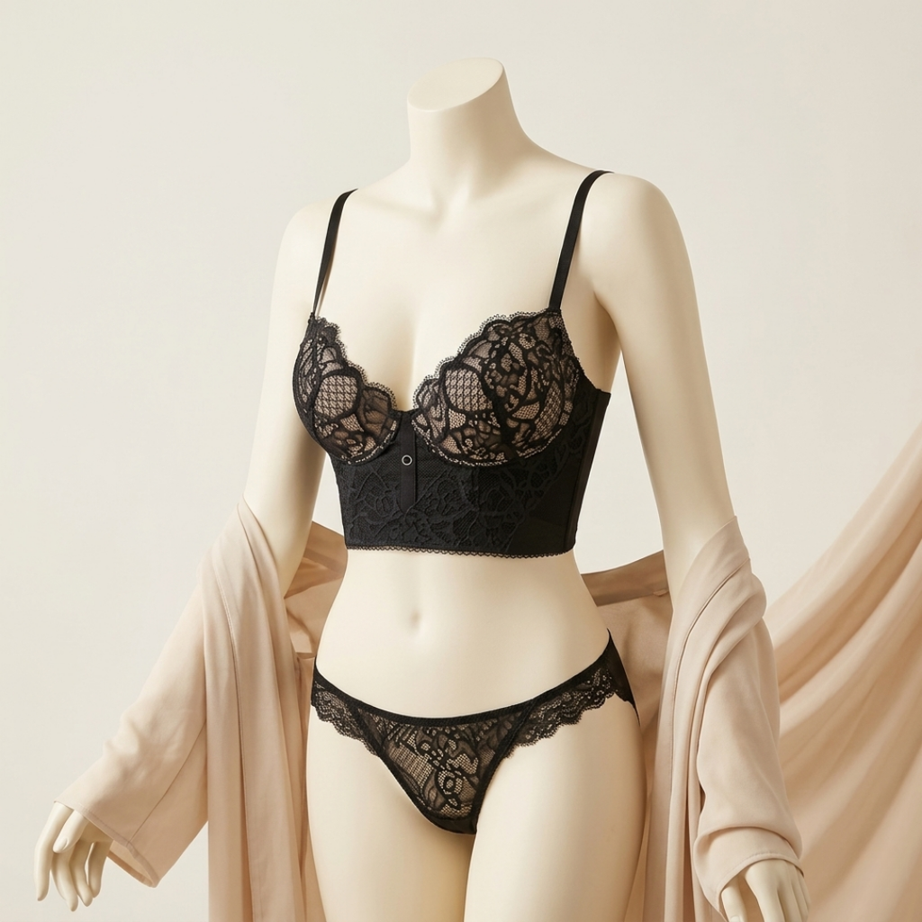 Buy Midnight Lace Lingerie Set Online in Pakistan – Mulaima BlackRose Collection