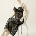 Noir Petale Lace Nightdress Set – Black Sheer Elegance