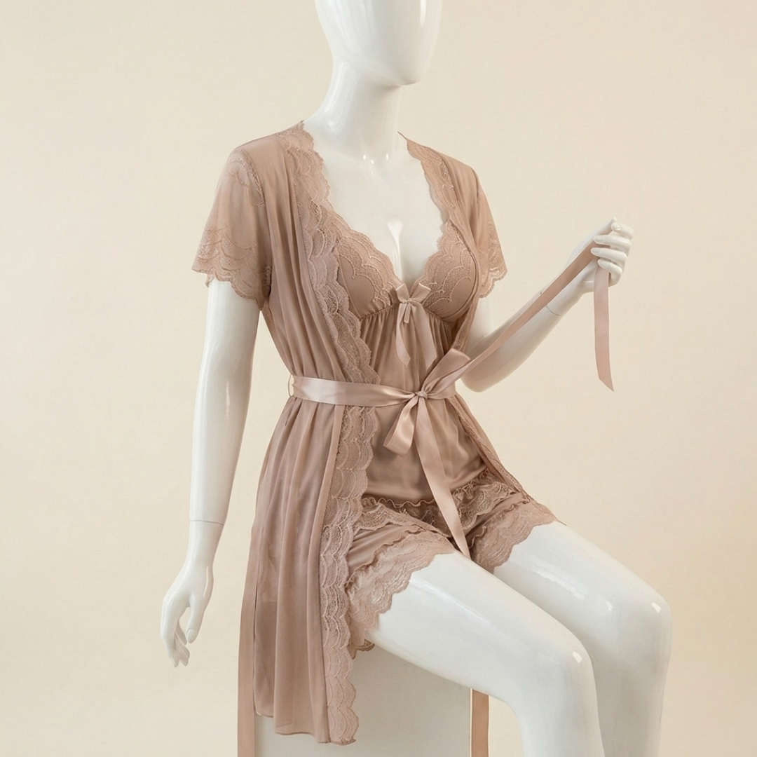 Blush Veil Lace Robe Nightwear Set