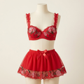 Scarlet Bloom Embroidered Lingerie Skirt Set