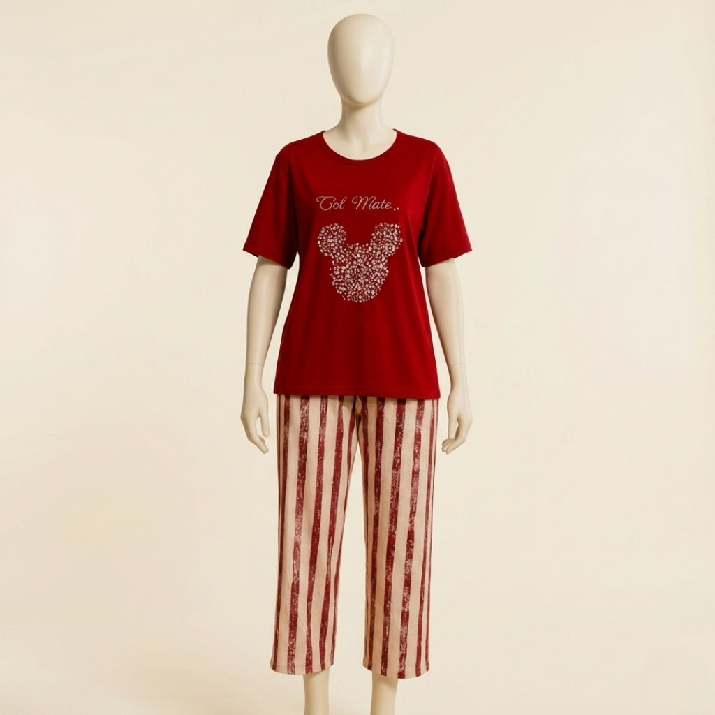 Velin Red Graphic Cotton Nightwear Set