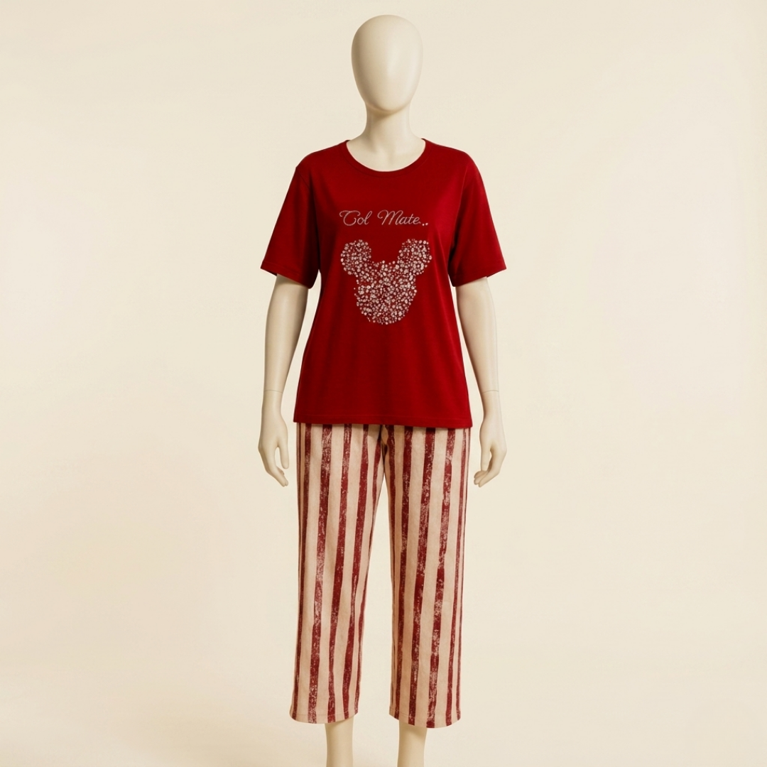Velin Red Graphic Cotton Nightwear Set