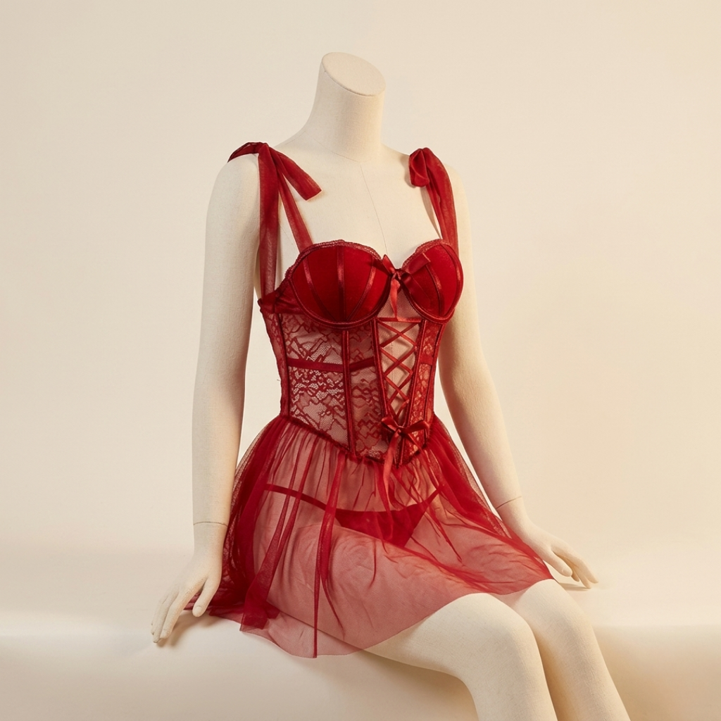 Veloura Scarlet Lace Nightdress