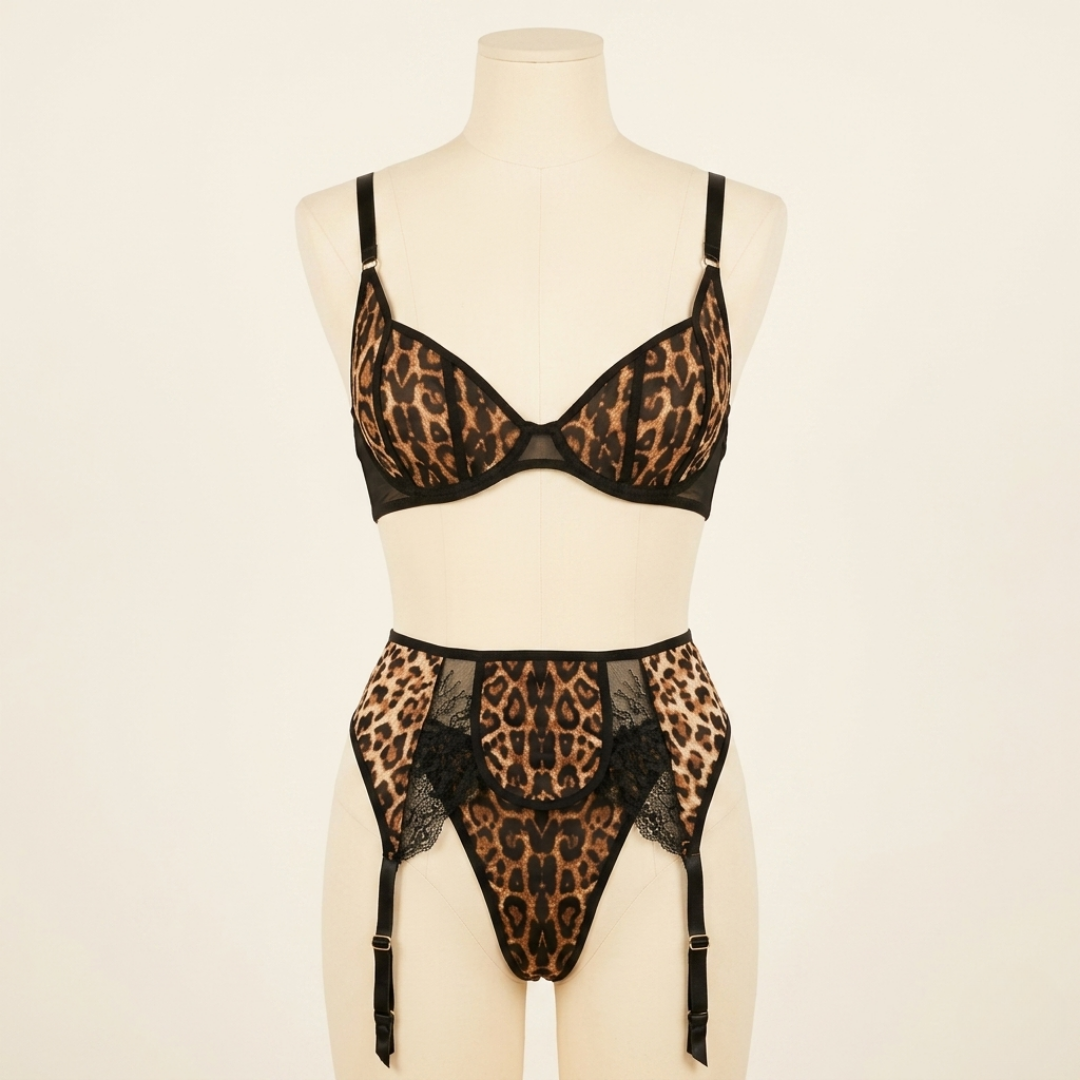 Wild Obsession Leopard Lace Lingerie Set