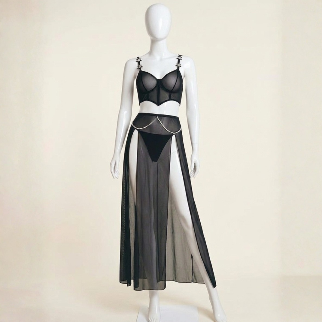 Gentle Touch Mesh Nightwear Gown Set