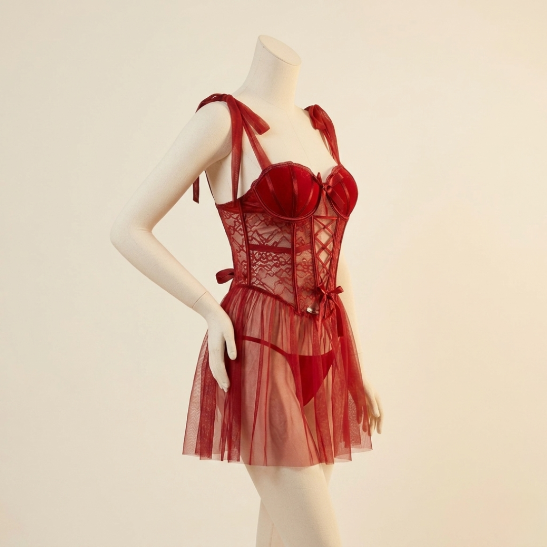 Veloura Scarlet Lace Nightdress