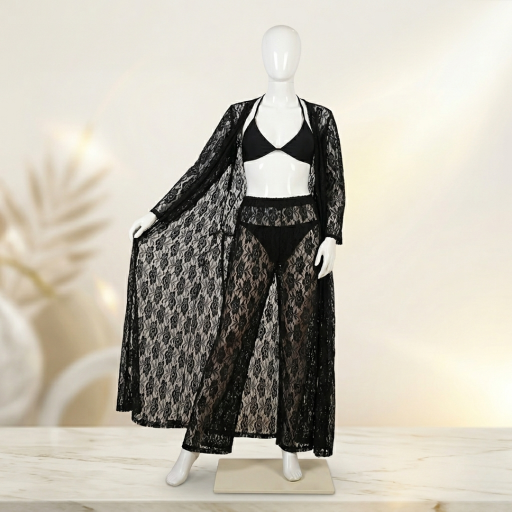 Crimson Veil Luxury Lace Nightwear Set
