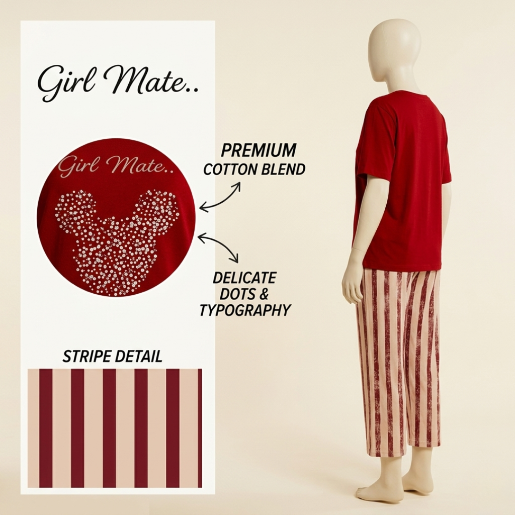 Velin Red Graphic Cotton Nightwear Set
