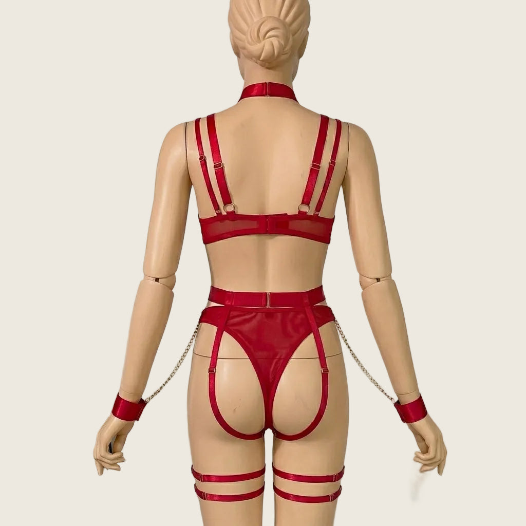 Red Chain Strap Garter Lingerie Set