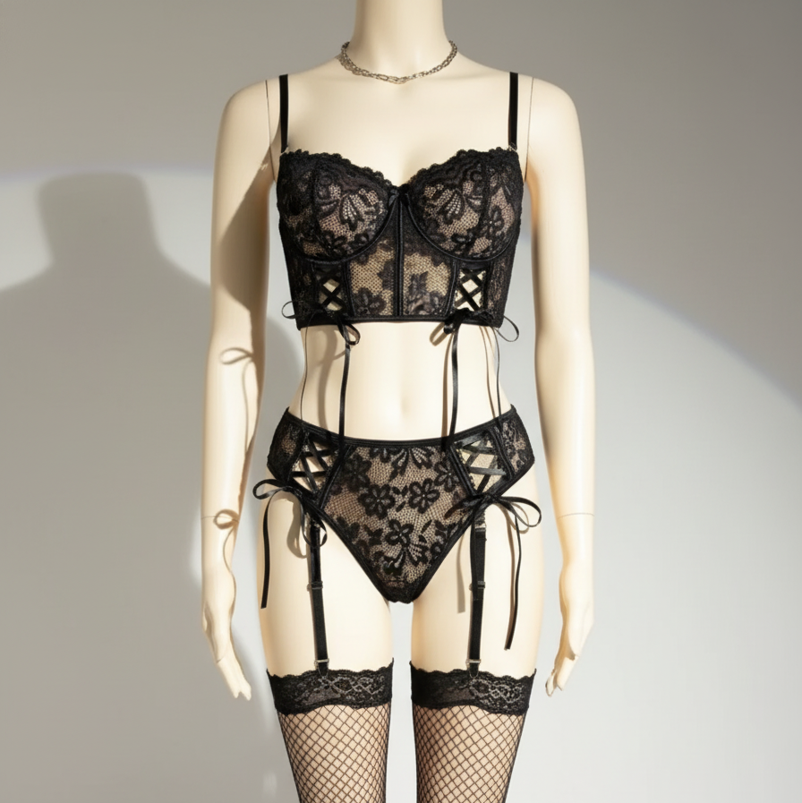 Luxury Fine Lace Garter Lingerie Set