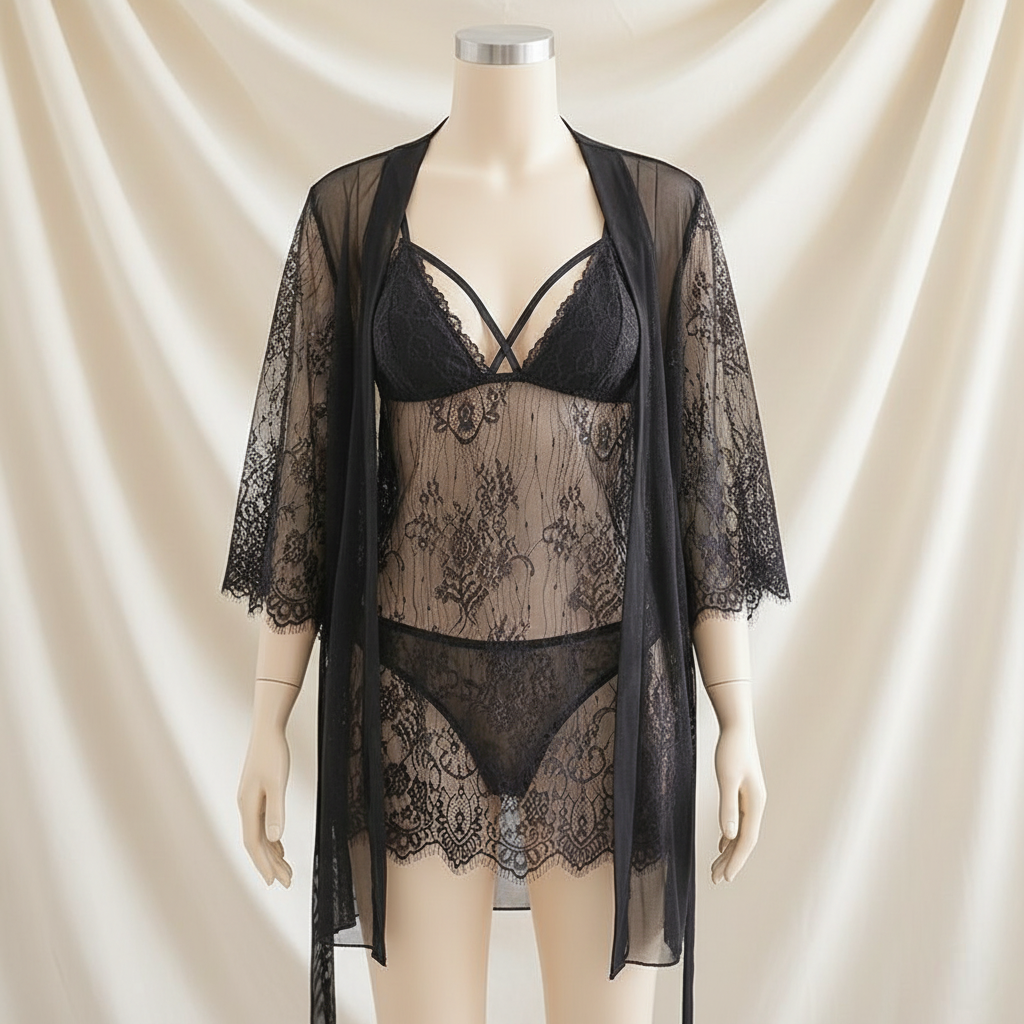 Three Piece Lace Gown Sleep Set