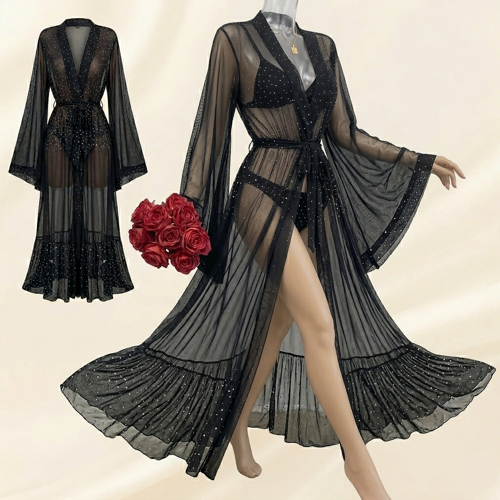 Dreamy Nightwear Shimmering Mesh Robe Set