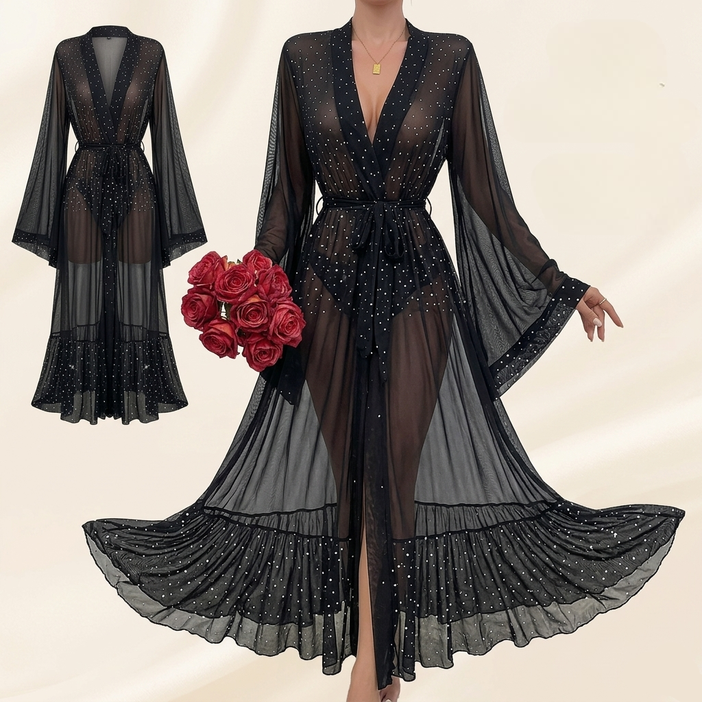Dreamy Nightwear Shimmering Mesh Robe Set