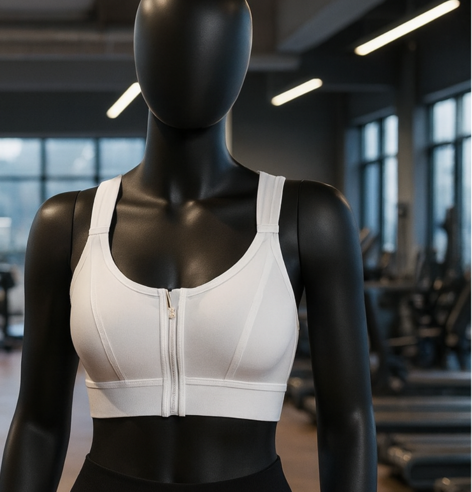 MULAIMA LYVORA Women’s High-Support Sports Bra – Front Zip & Cross-Back Design in Pure White