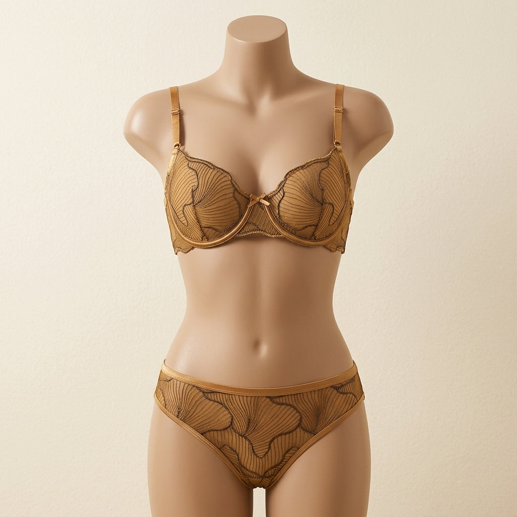 Black Floral Mesh Embroidered Lingerie Set