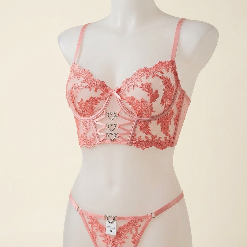 Midnight Bloom Luxury Floral Embroidered Lingerie Set