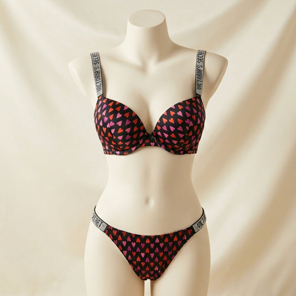 Luxury Heart & Leopard Print Bra and Panty Set