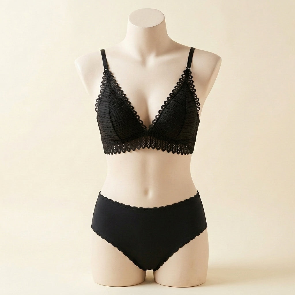 Elegant Front-Closure French Lace Triangle Bra Set
