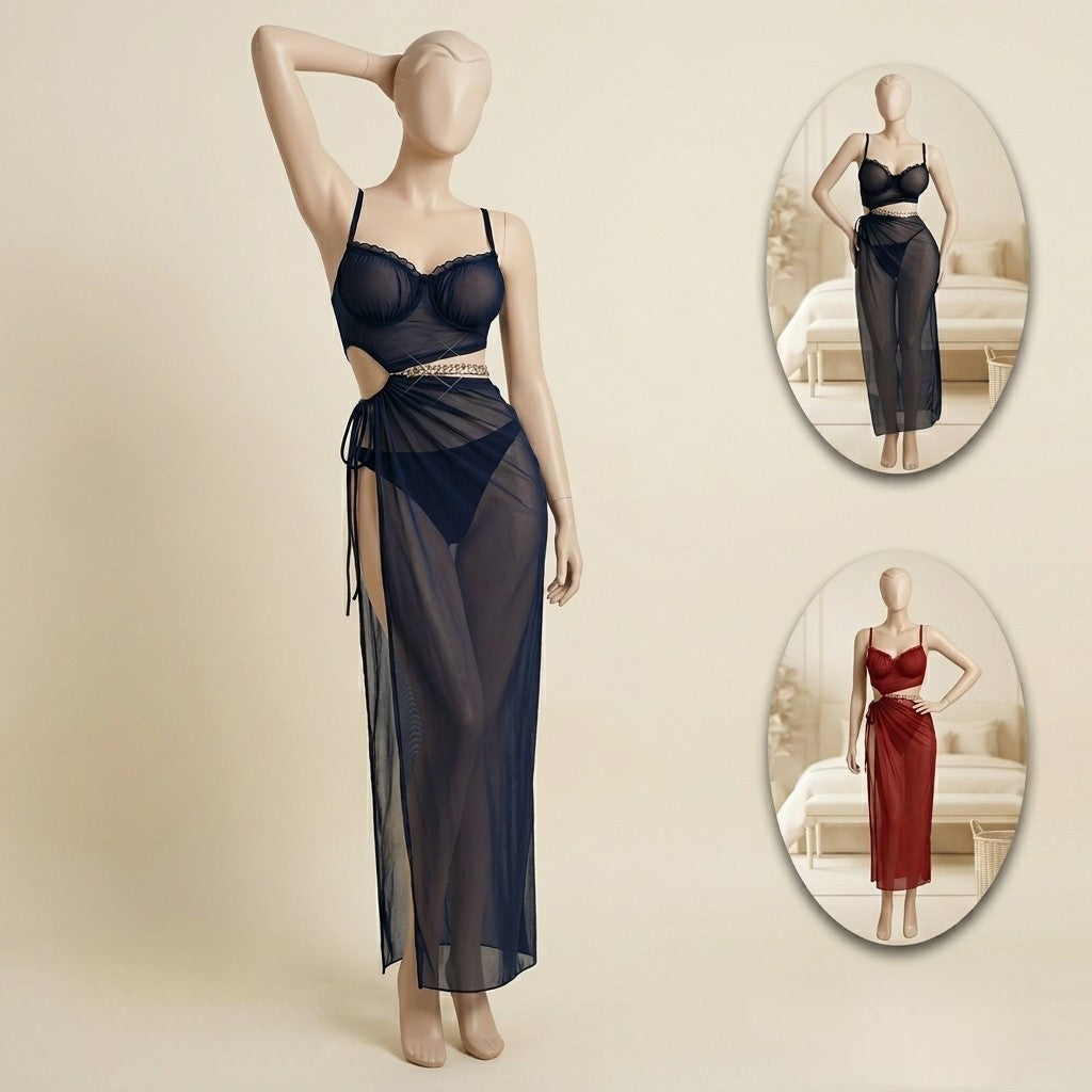 Gentle Touch Mesh Nightwear Gown Set