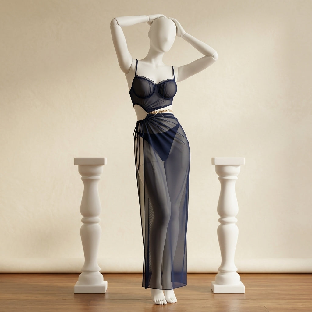 Gentle Touch Mesh Nightwear Gown Set