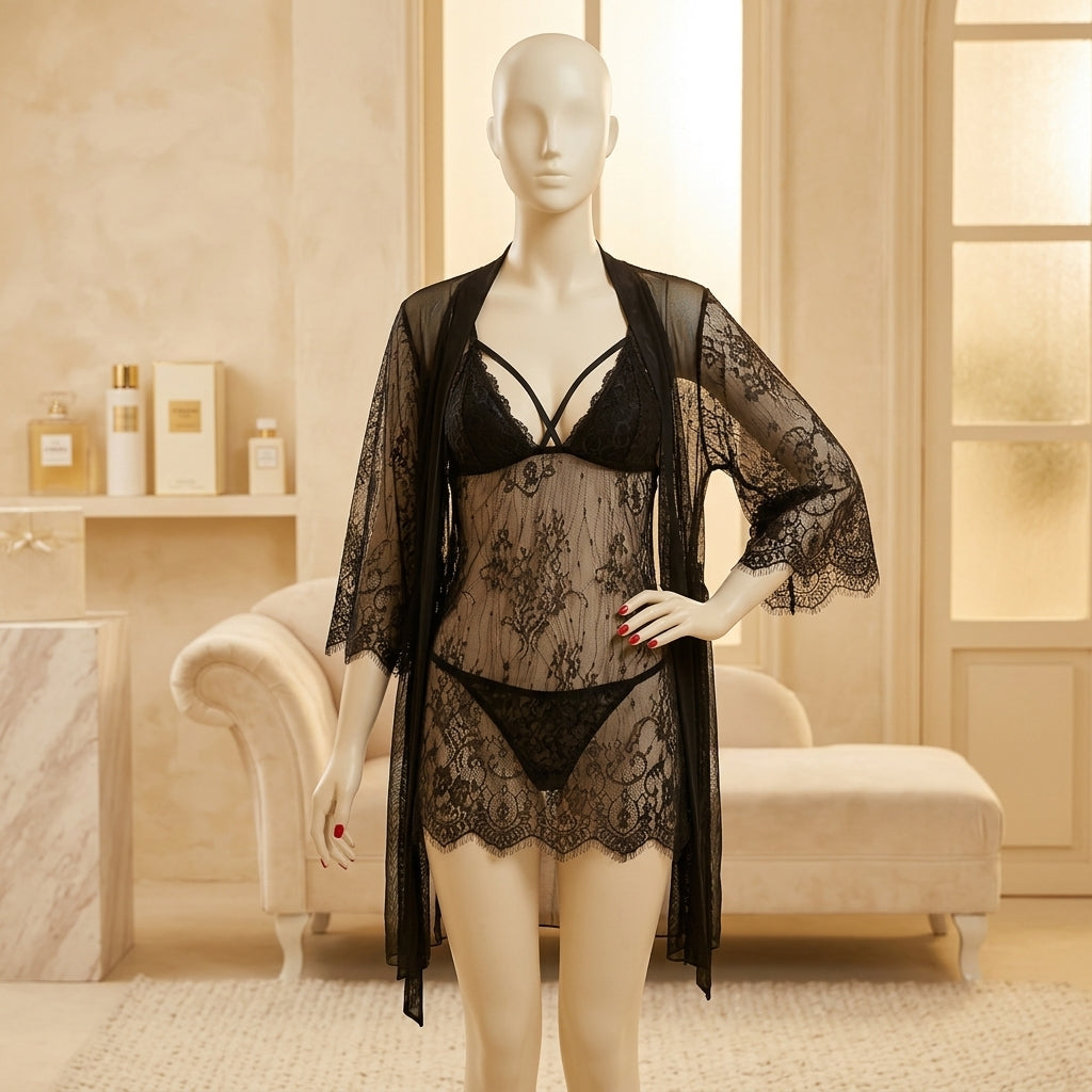 Three Piece Lace Gown Sleep Set