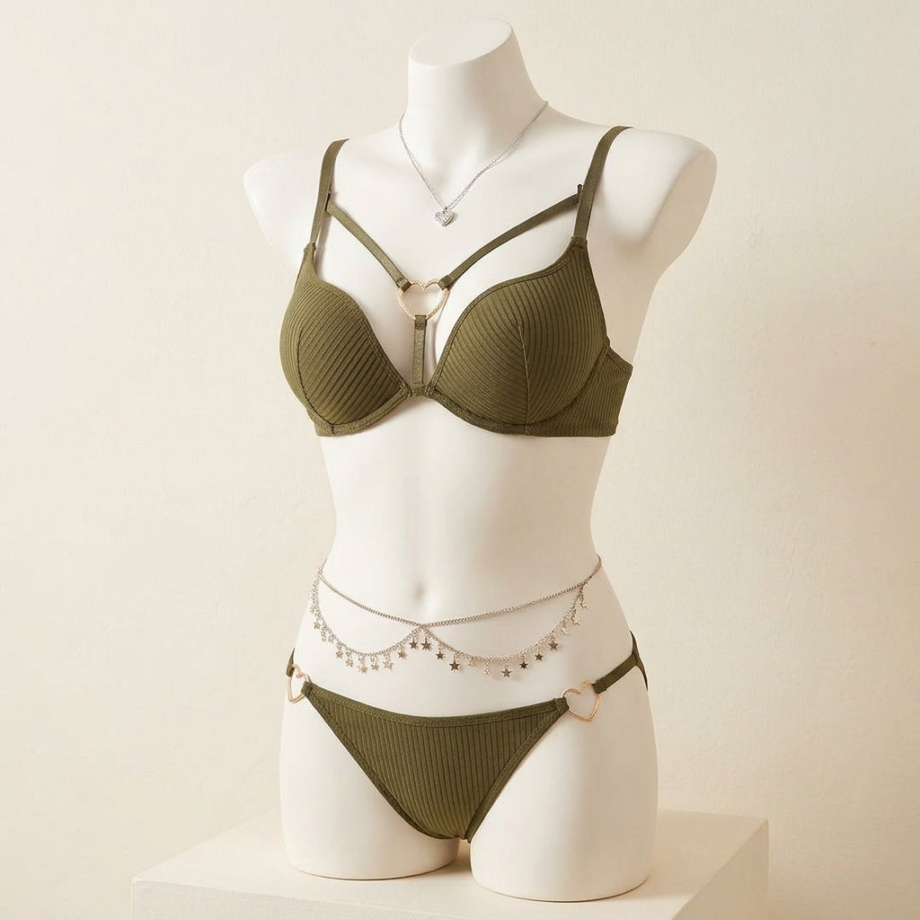Radiant Heart-Ring Strappy Push-Up Lingerie Set