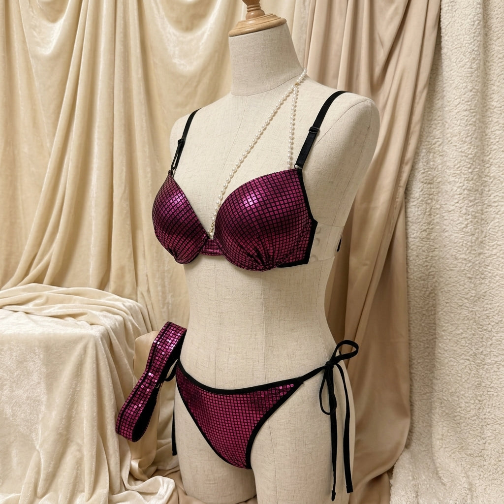 Glamorous Shimmer Sequined Lingerie Set