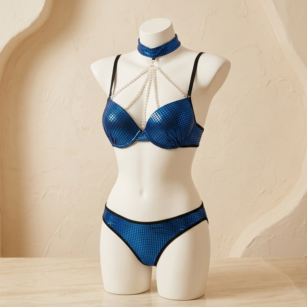 Glamorous Shimmer Sequined Lingerie Set